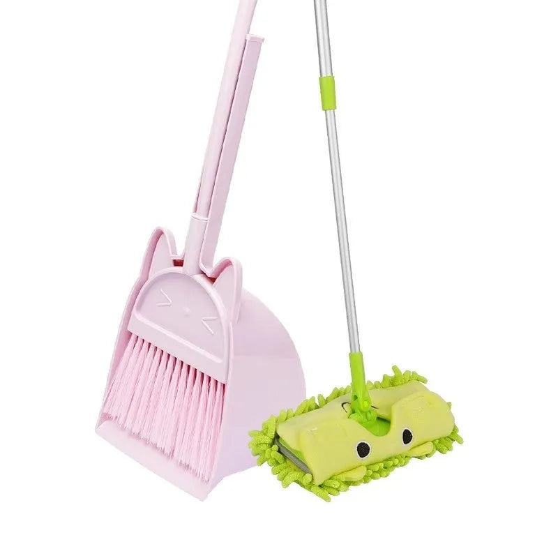 Broom and dustpan set with rotating brush holder in beige, green or purple colours