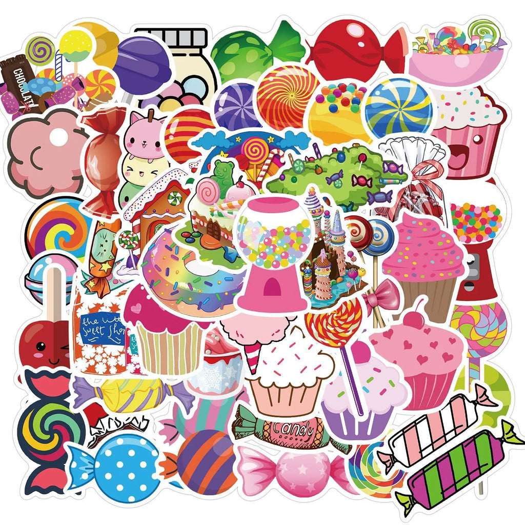 Candy series graffiti sticker pack with 50 colourful sheets showing cartoon patterns