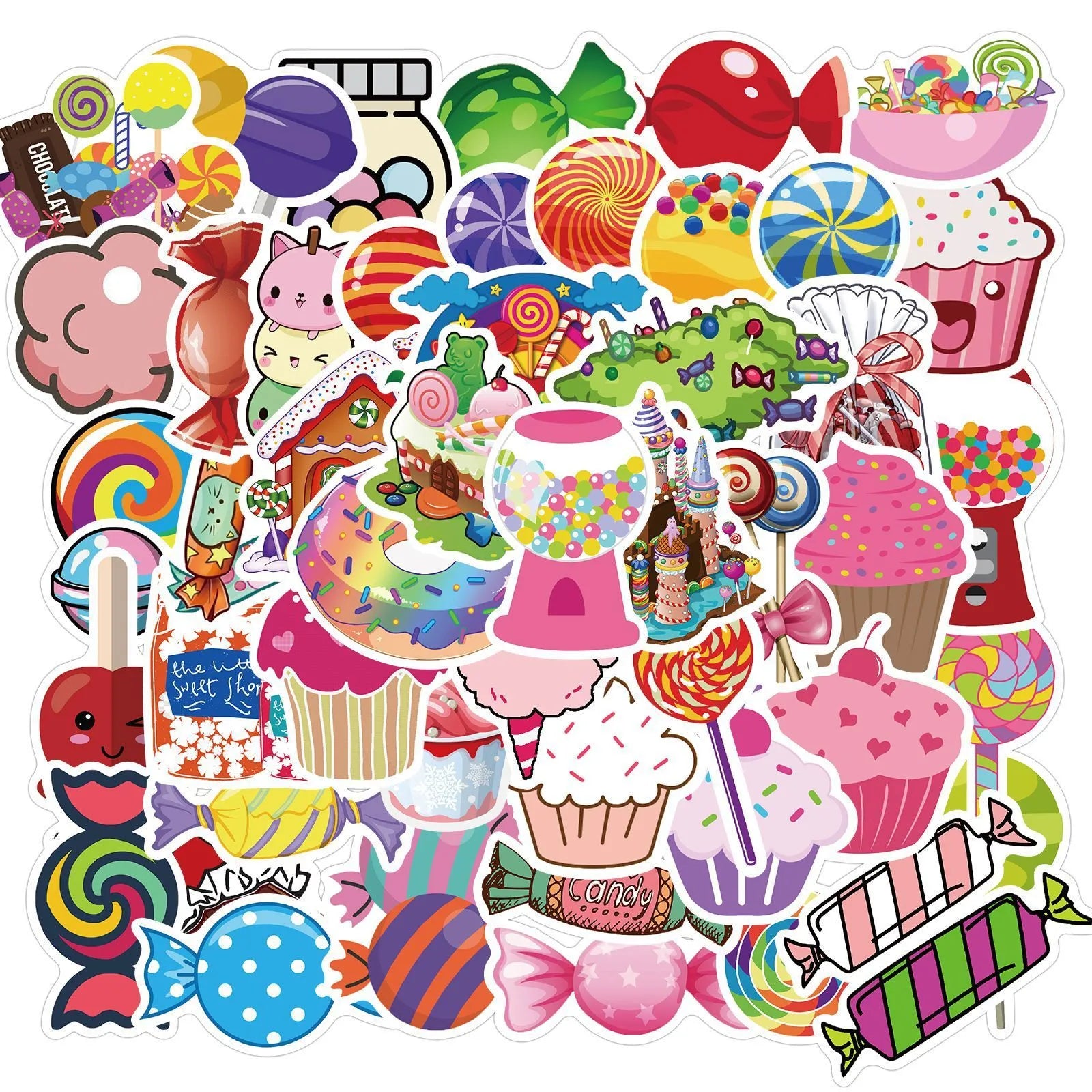 Candy series graffiti sticker pack with 50 colourful sheets showing cartoon patterns