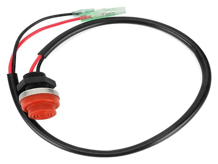 YAMAHA brand marine engine stop safety kill switch with coiled rope lanyard.