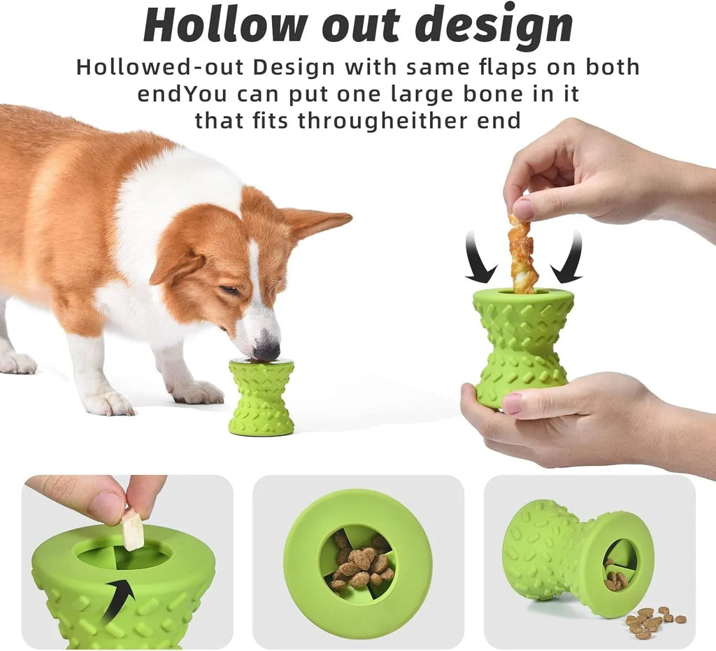 Blue interactive dog bone treat dispensing toy made from natural rubber for aggressive chewers