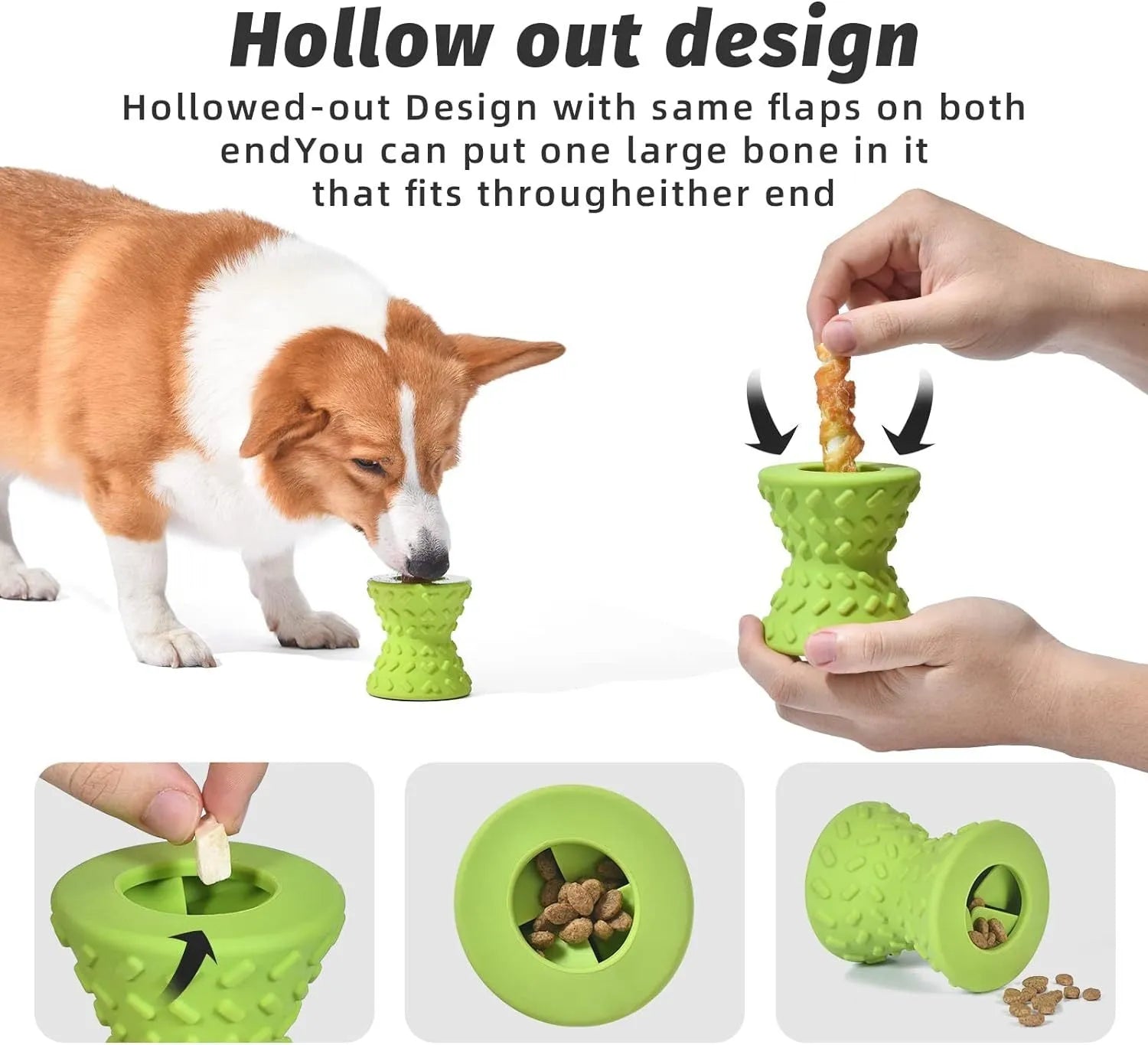 Blue interactive dog bone treat dispensing toy made from natural rubber for aggressive chewers