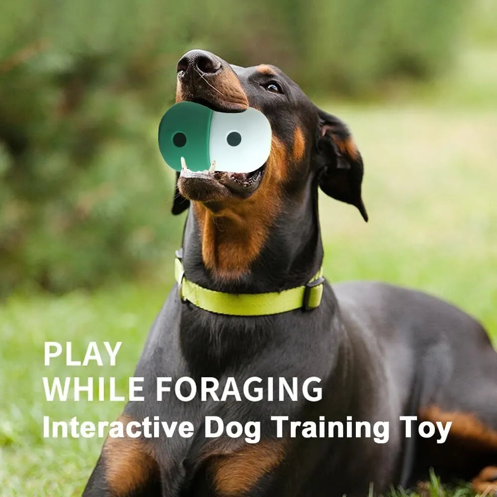 White and blue dog treat puzzle ball with detachable section for small medium dogs