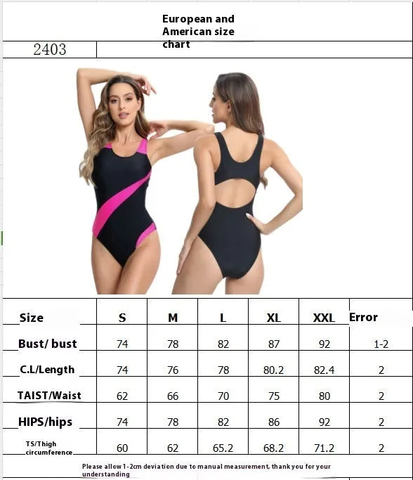Women's sleeveless one-piece swimsuit in polyester, shown in rose red, blue, and white colours.