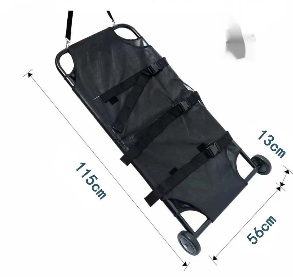 Large black aluminium pet stretcher unfolded to 200cm length for dog emergency transfer