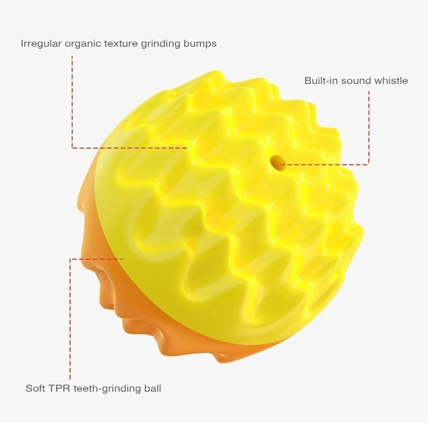 Blue and orange squeaky rubber dog ball with spiky texture for teeth cleaning and water fetch