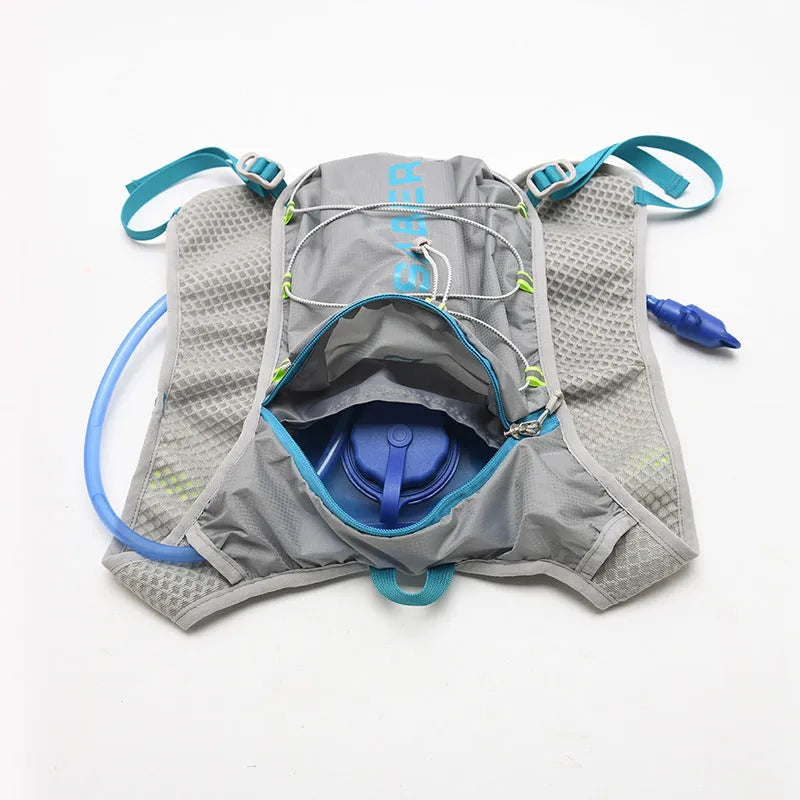 Multifunctional nylon running backpack with reflective strips, shown in a solid colour.