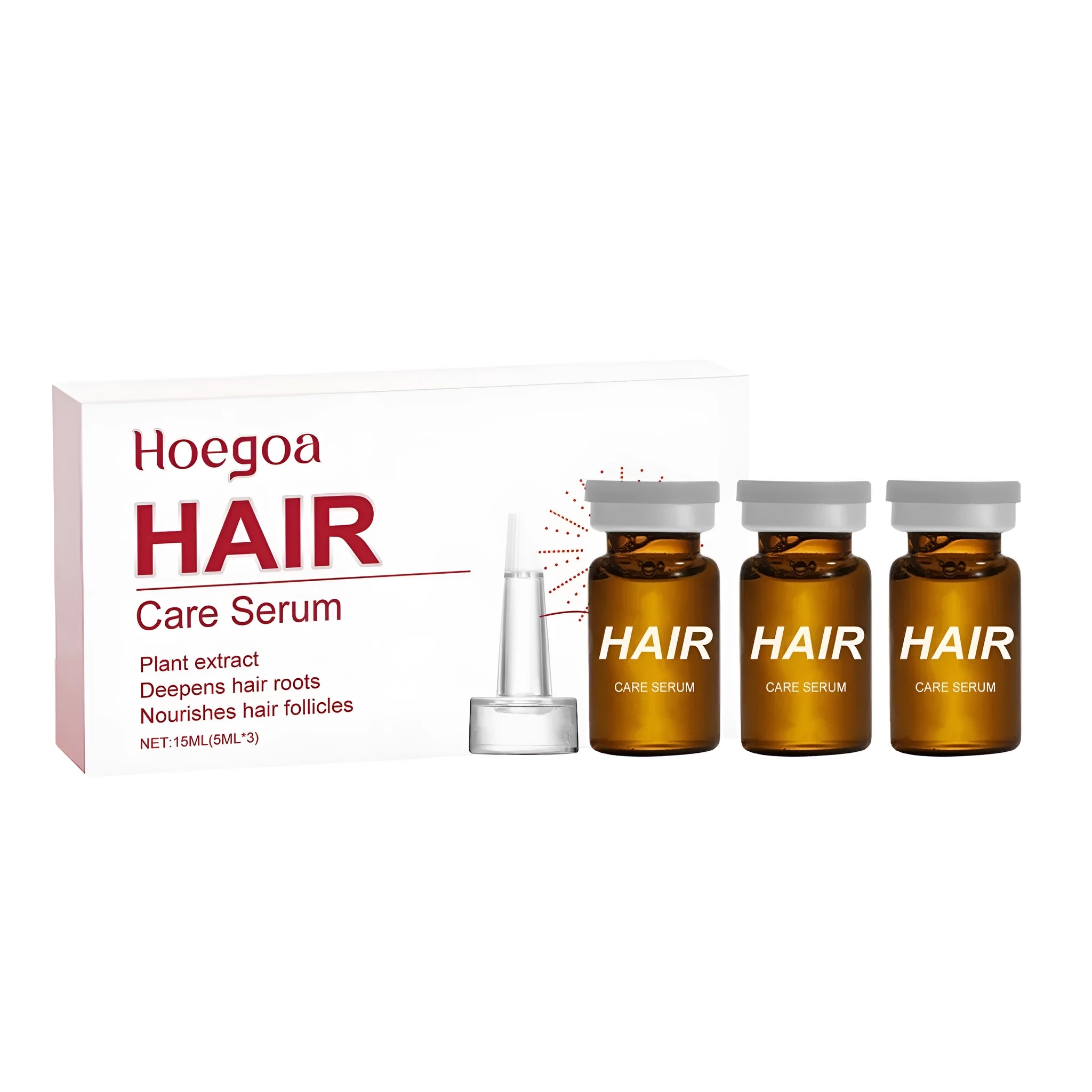 Three 5ml bottles of nourishing hair root liquid serum with botanical oils.