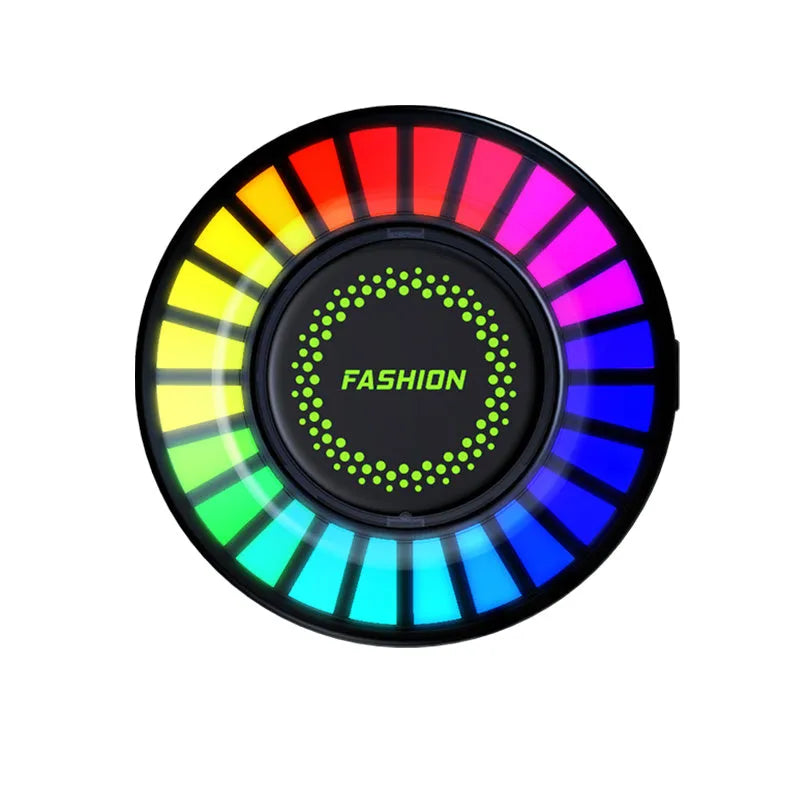 Car air vent aromatherapy unit with colourful RGB lights and choice of scent styles.