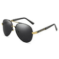 Men's polarised sunglasses with metal frame in gold, shown with grey lenses.