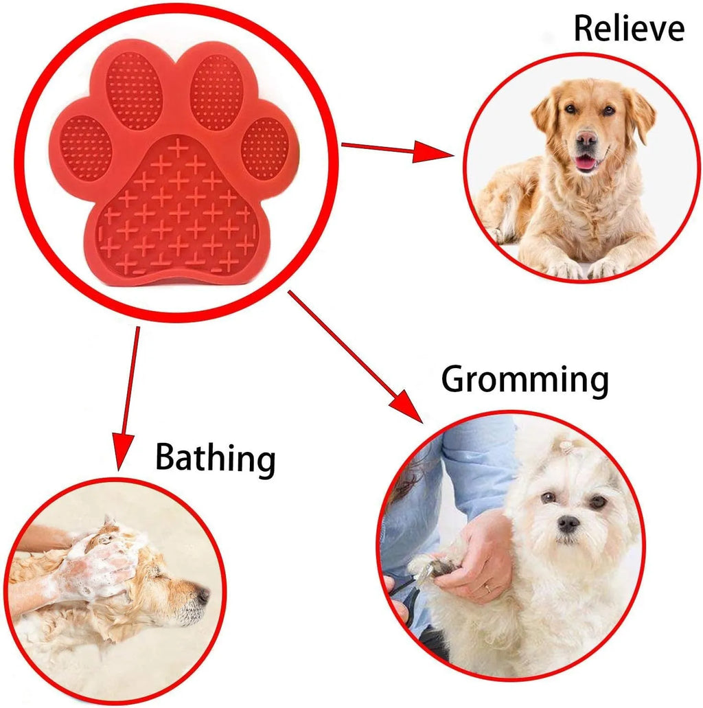 Blue silicone dog licking mat with bone texture and suction cups on the back