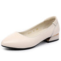 Women's beige cowhide flat pointed shoes with buckle fastening and rubber sole