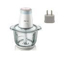 Household electric vegetable chopper with 2L glass bowl and double-layer four-leaf blade