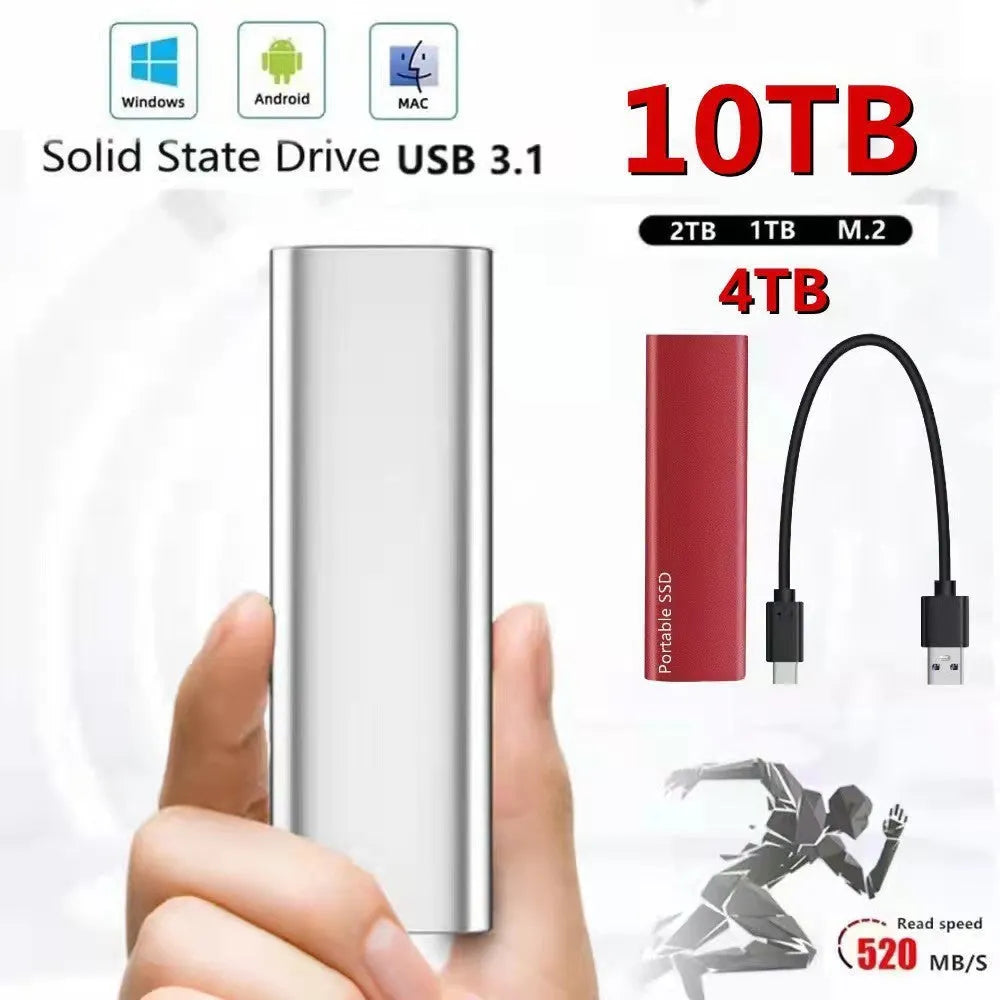 Ultra-thin mobile SSD external hard drive with metal shell in red, black, blue, or silver interface options