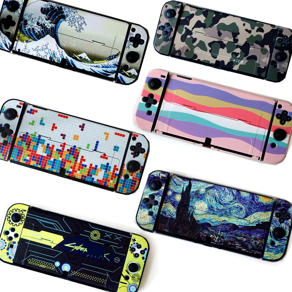 Nintendo Switch OLED hard protective case in decorative shell pattern with analogue caps