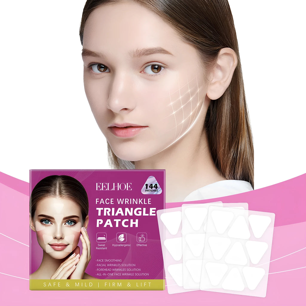 Pack of 144 clear hydrogel facial patches for fine lines on eyes and forehead.