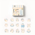 Cute penguin design account stickers on paper, showing 20-50mm width range.