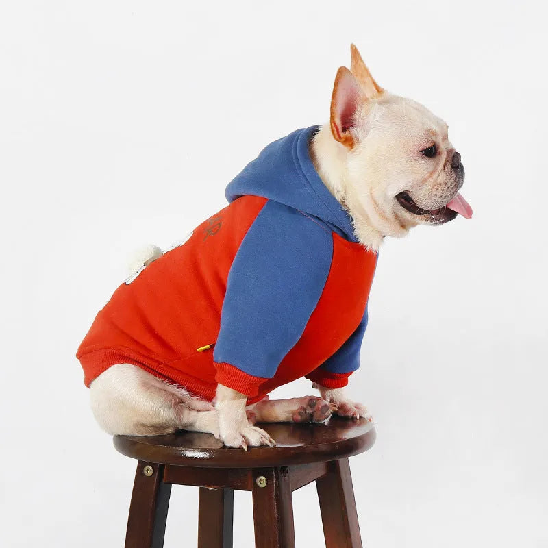 Red cotton dog clothing for small and medium breeds including Teddy and Corgi in autumn winter design