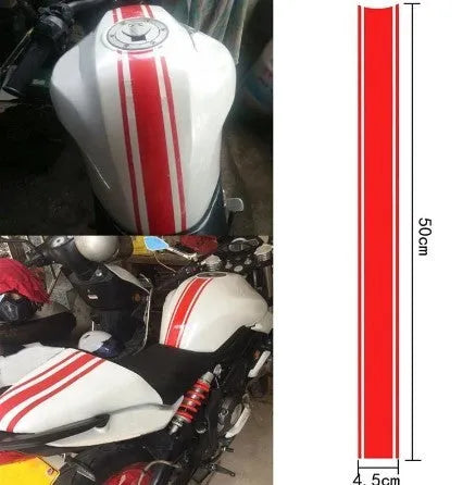 Motorcycle reflective pinstripe sticker in black, red, silver or yellow for petrol tank customisation