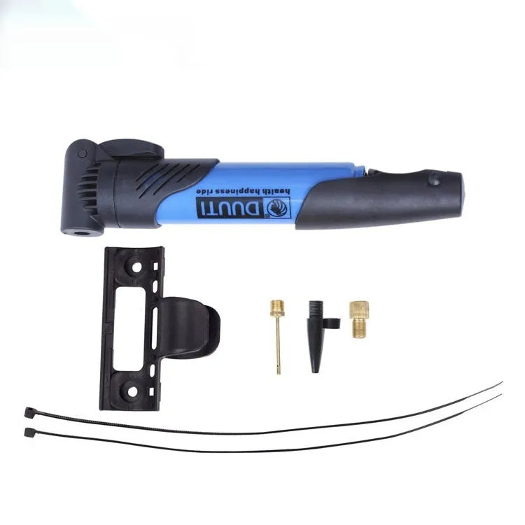 Portable plastic bicycle mini inflator available in eight colours for emergency tyre inflation