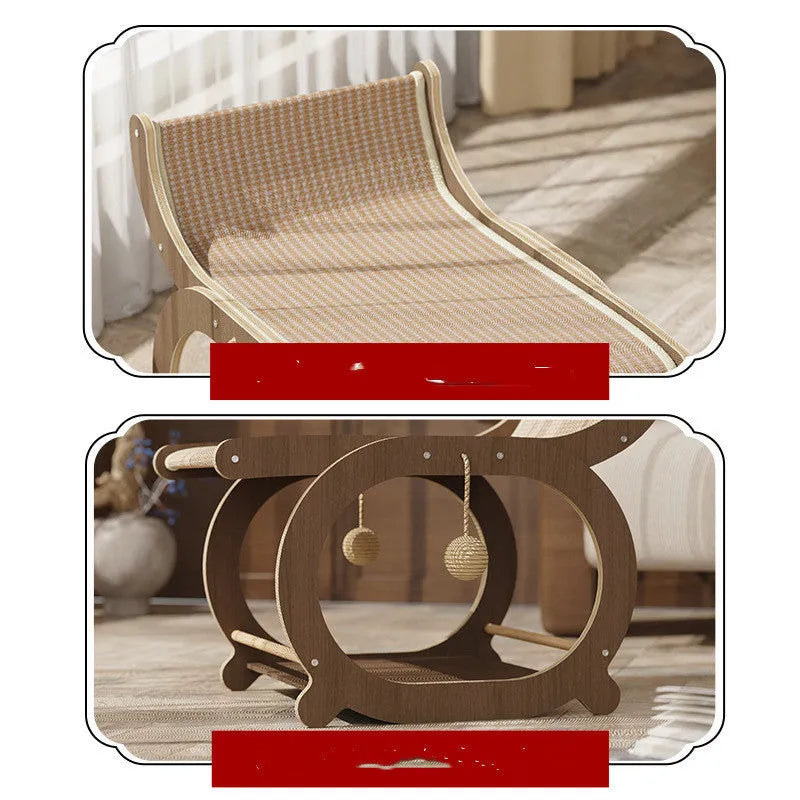 Solid wood cat bed with sisal scratching surface in walnut colour finish