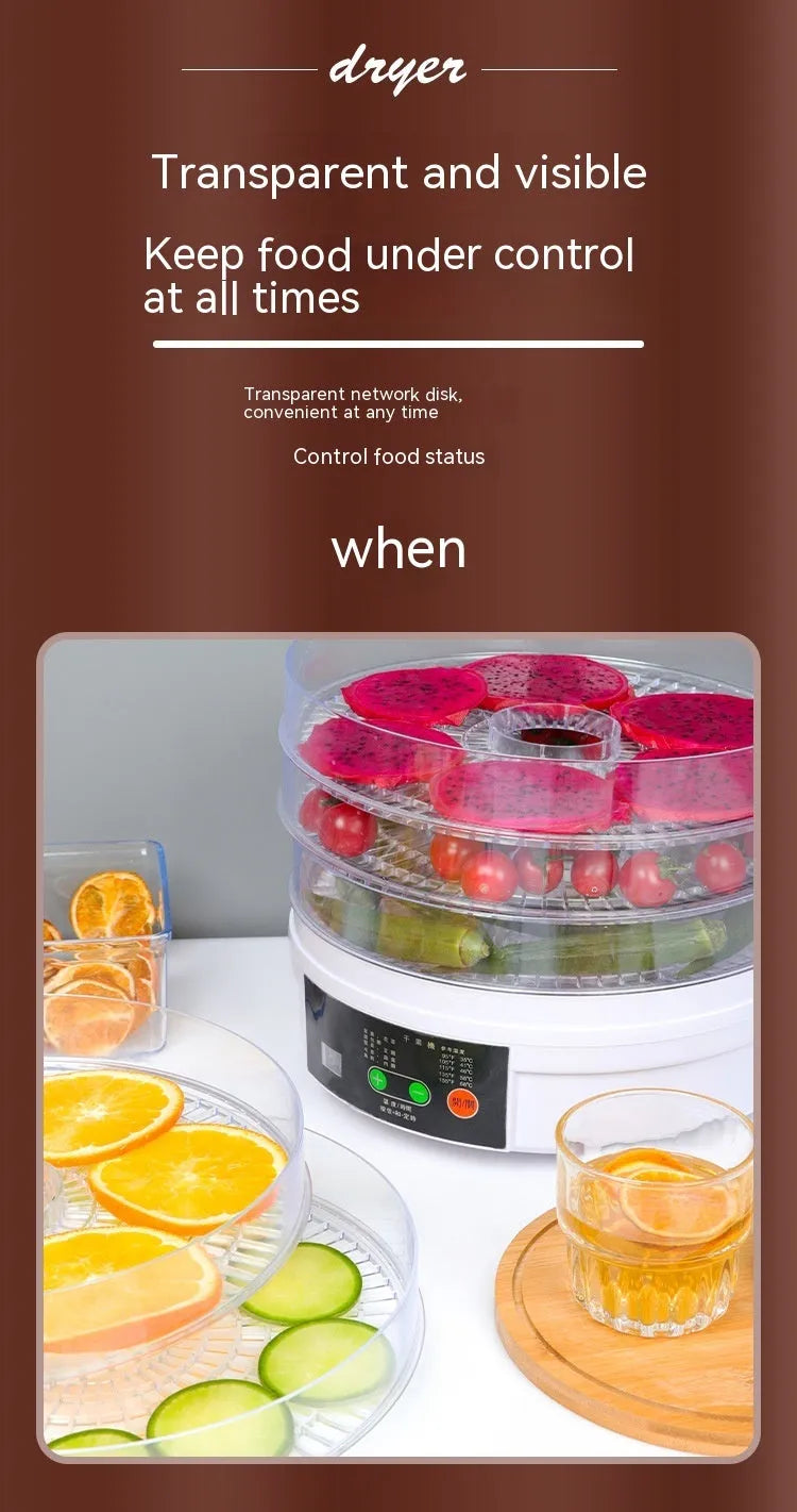 Household fruit dehydrator food dryer with multiple shelf layers and UK plug
