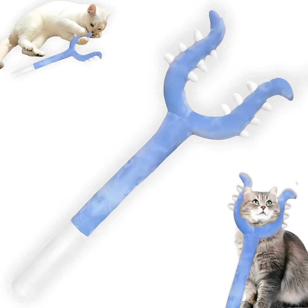 70cm blue plush cat wand toy with foam-filled construction for indoor pet play