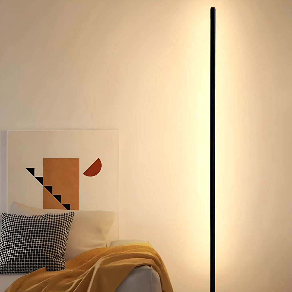 Tall, slim aluminium alloy vertical floor lamp with a simple design and LED light.