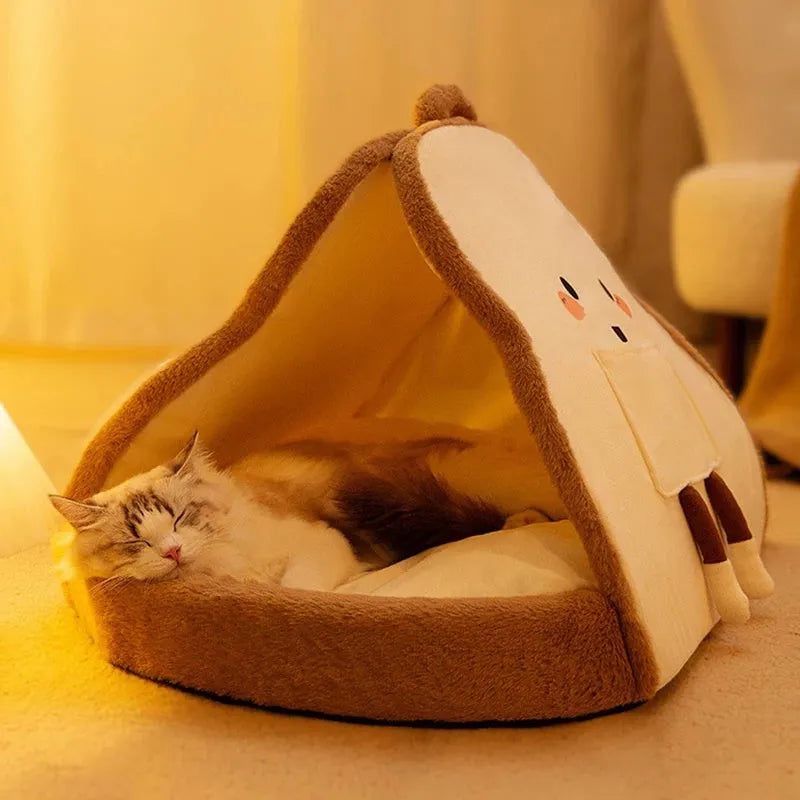 Winter cat tent pet house in green or yellow with soft lining and cave design