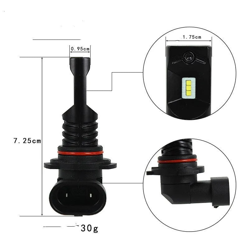 Black automotive LED fog lamp bulb with aviation aluminium housing for 9005/9006 sockets