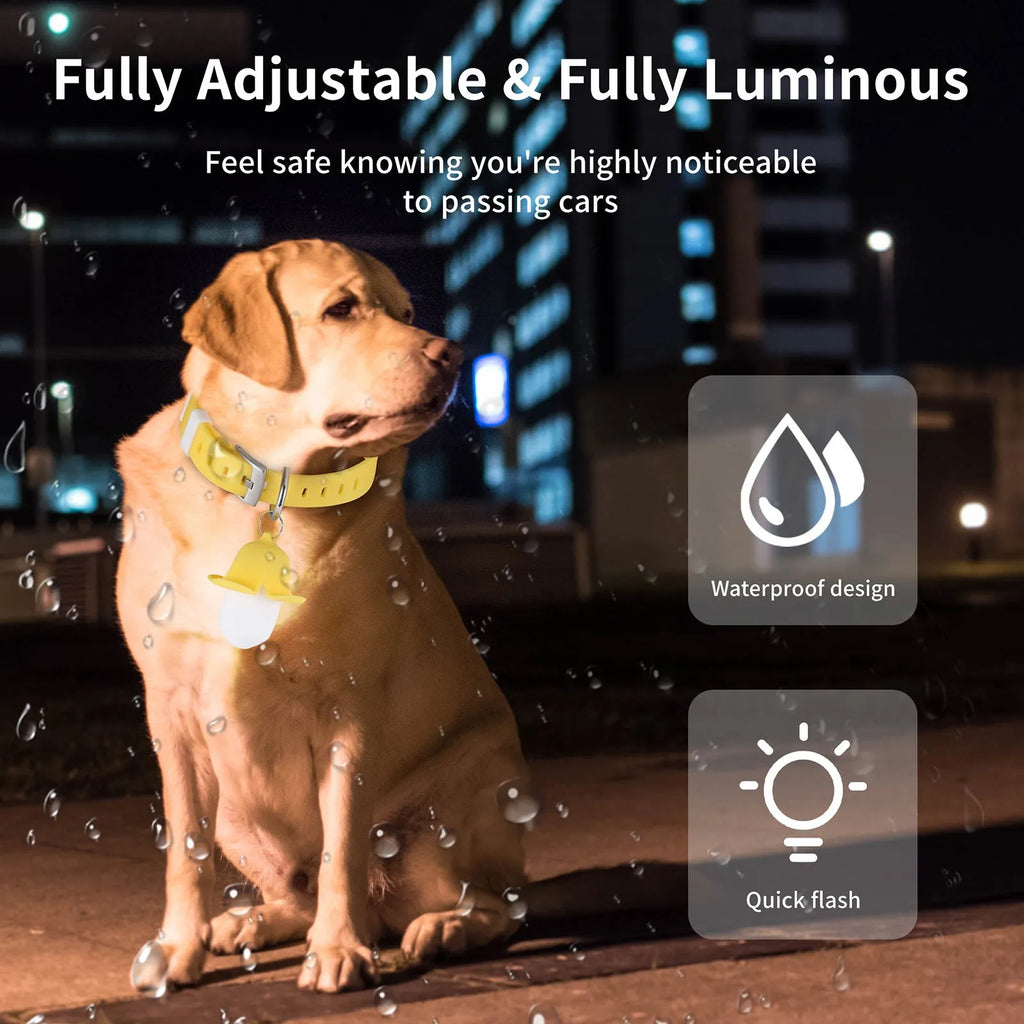 Yellow banana-shaped USB rechargeable dog collar light with luminous and sound safety features