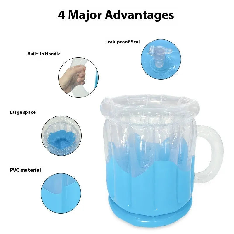 Yellow inflatable PVC ice bucket for portable drinks cooling at outdoor events