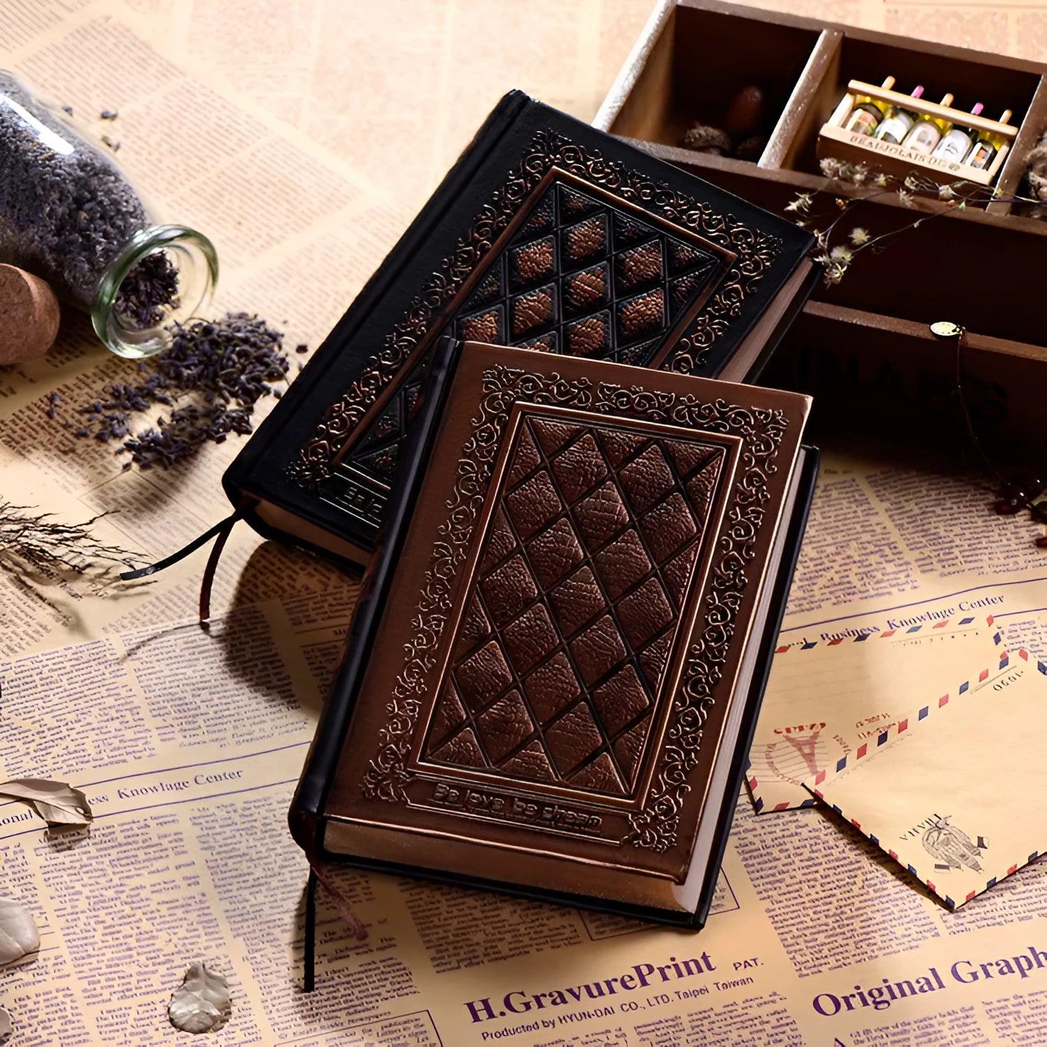 Embossed faux leather A5 notebook in bronze colour with thick 192-page refillable writing pad