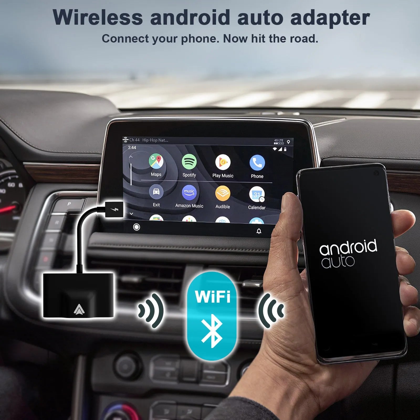 Car wired to wireless Android adapter in black and white colour variants for connecting phones to factory CARPLAY systems.