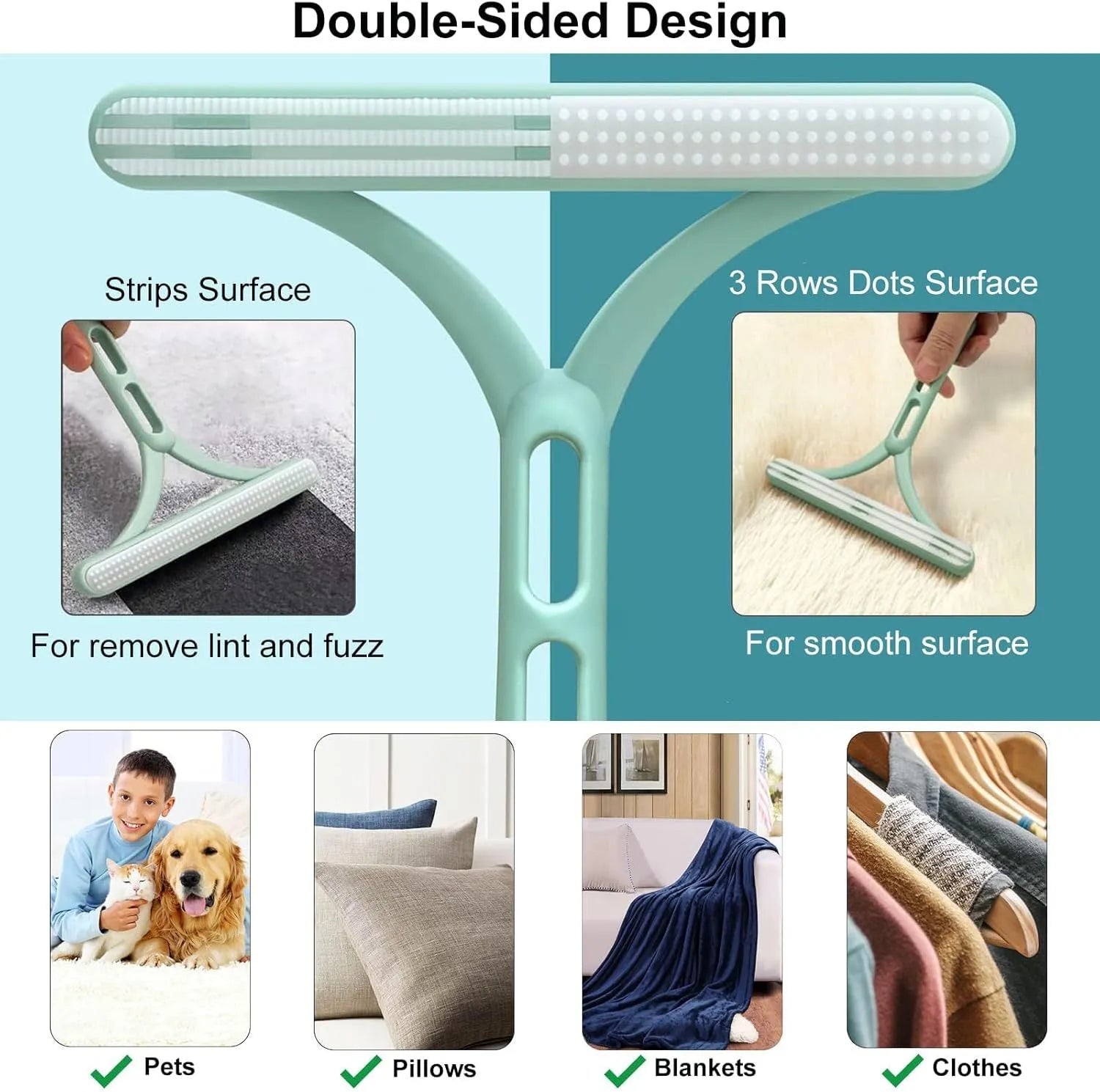 Three-piece pet hair remover set with metal scraper, silicone brush, and round cleaner