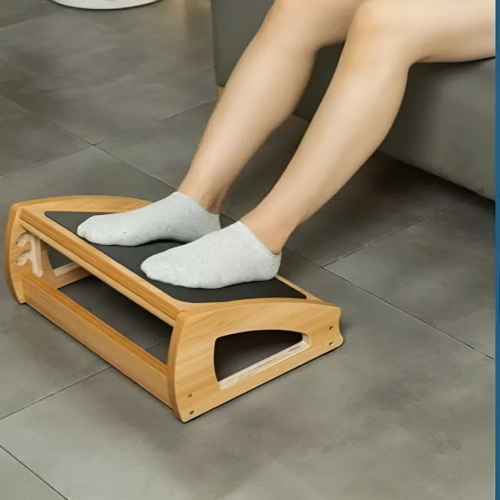 Natural wood colour adjustable bamboo office footstool for desk seating comfort