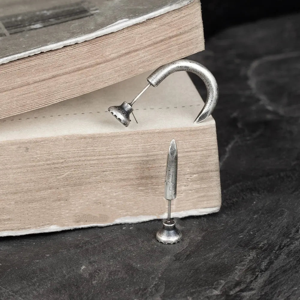 S925 sterling silver nail stud earrings in straight or curved punk designs with ear hook fittings