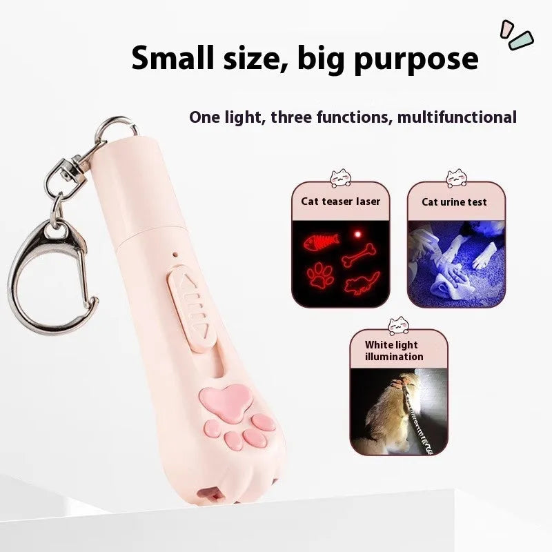 USB-powered cat tease wand with a light-up end in sky blue colour