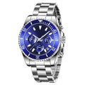 Men's casual steel band watch with night light, 43mm round alloy case, stainless steel buckle, black dial