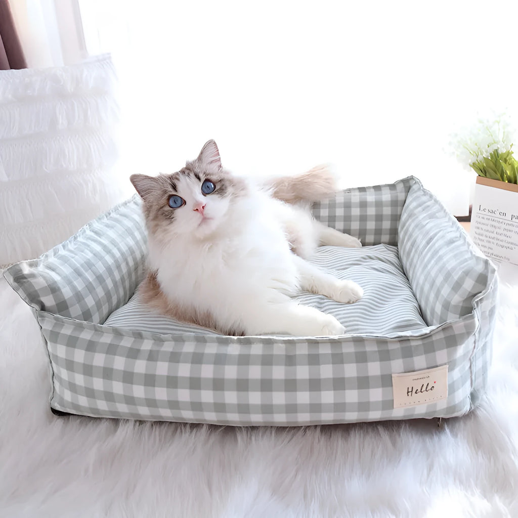 Removable washable cloth cat nest with apricot lambswool cover for small to large cats