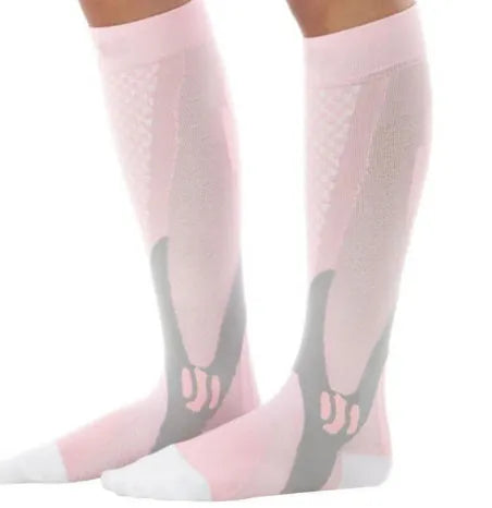 Graduated compression socks for men and women in black, shown in S/M, L/XL, and XXL sizes.
