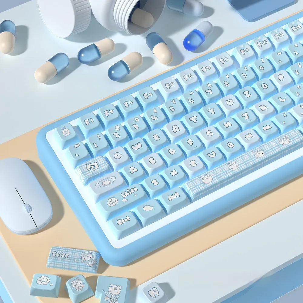 Watercolor kitten design custom mechanical keyboard keycaps with PTB construction and sublimation printing