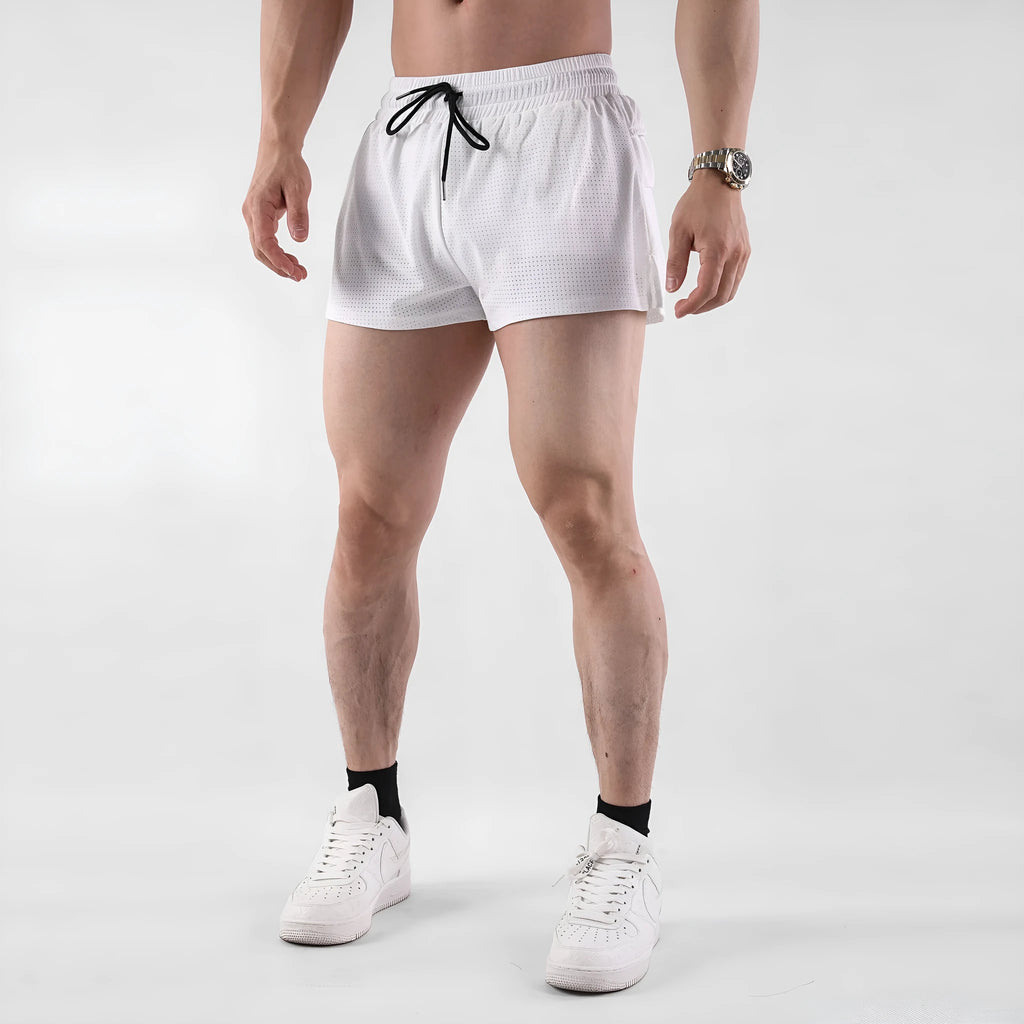 Men's black and white quick-dry nylon shorts for summer sports.