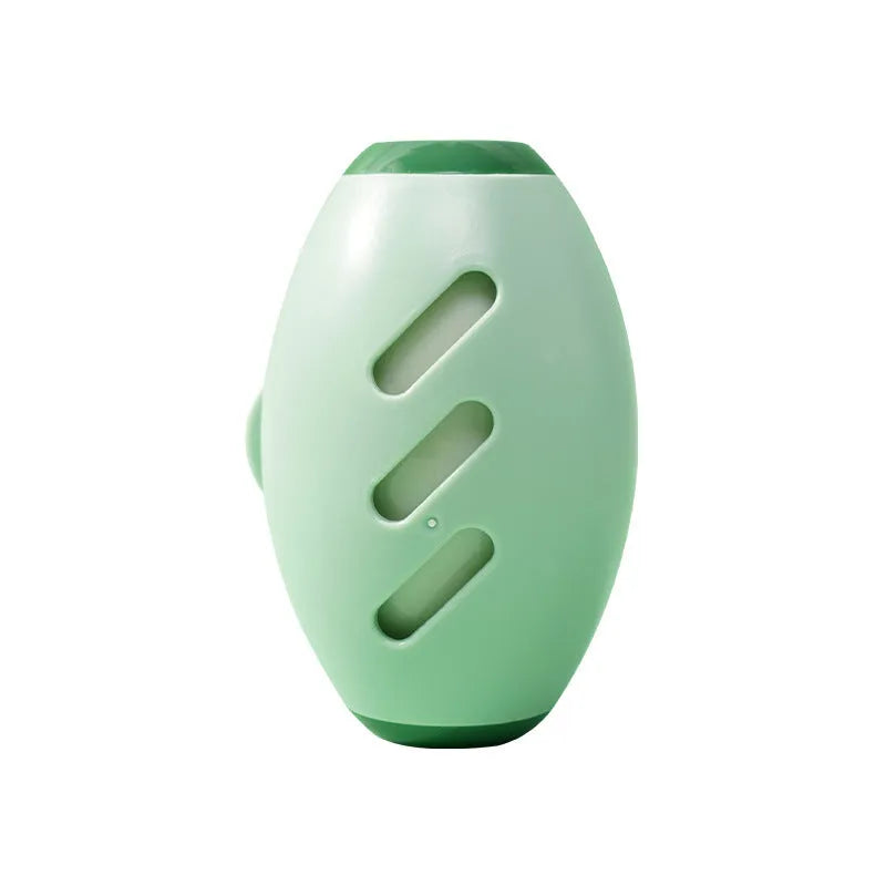 Green and white washable reusable gel lint roller ball for pet hair removal on fabric.