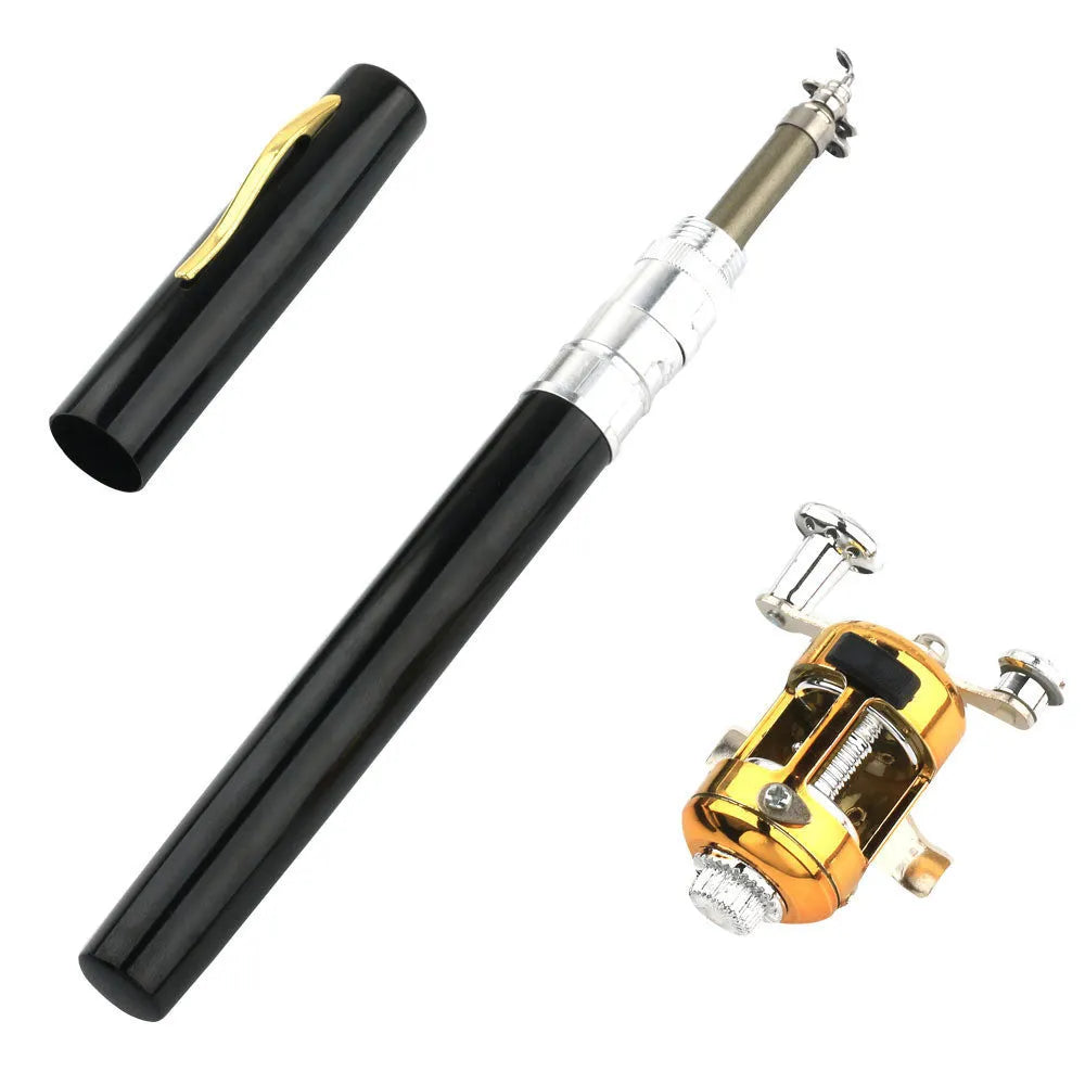 Portable telescopic pocket fishing rod kit with 1m fibre glass rod and golden ST5RL fishing reel