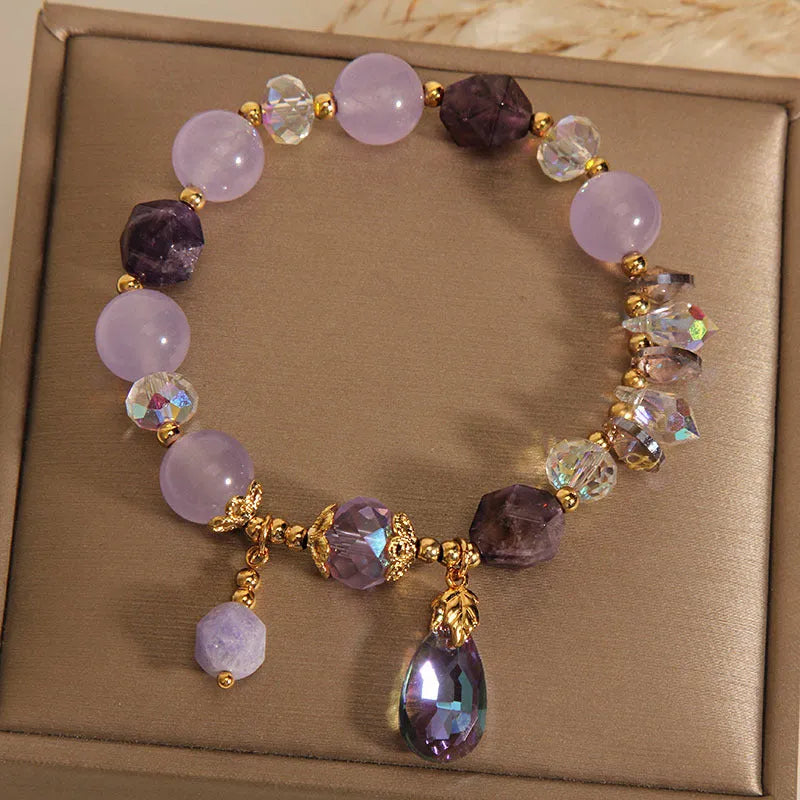 Retro purple crystal bracelet with lavender water drop charms for children