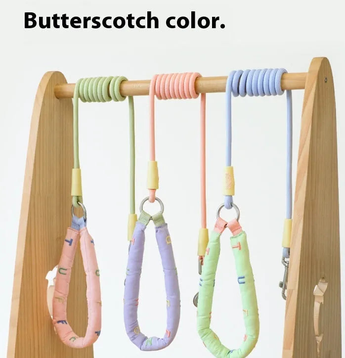 Polyester dog leash with hand holding rope in pink, green, purple, or raspberry powder colours