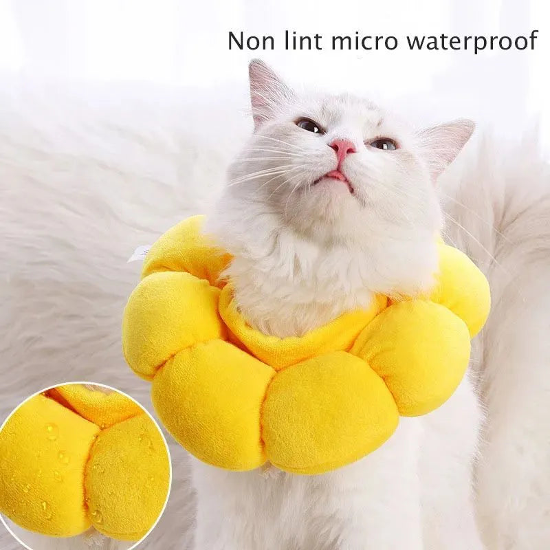 Sunflower patterned cotton pet recovery collar with adjustable band for post-surgical protection