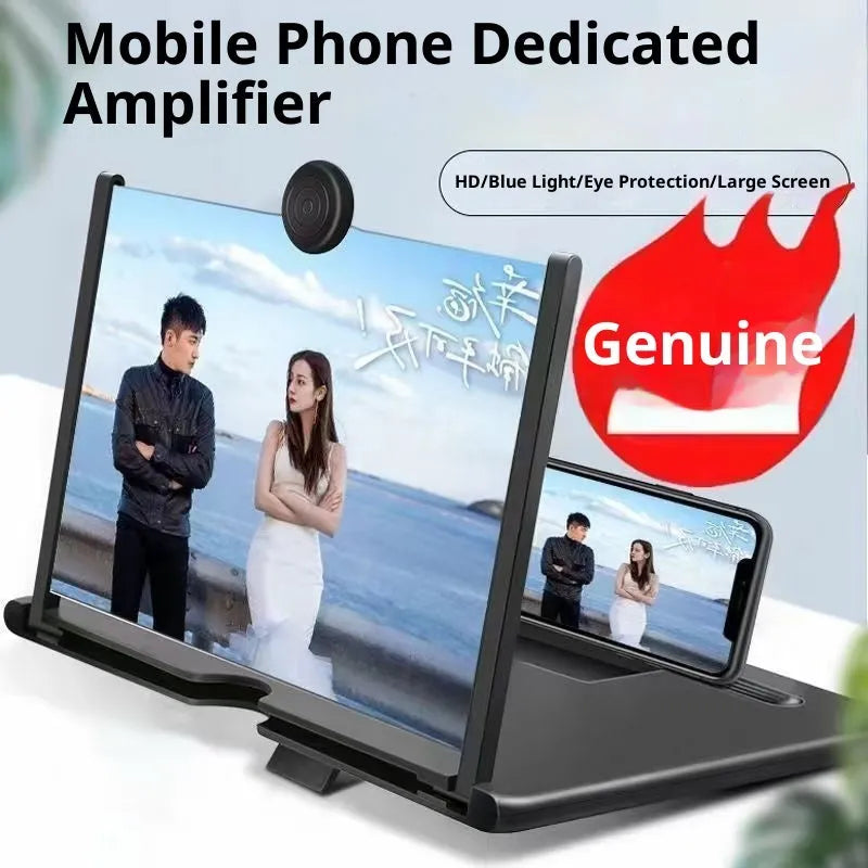 F3 desktop screen amplifier in black with a phone inserted, showing 10 inch magnified display