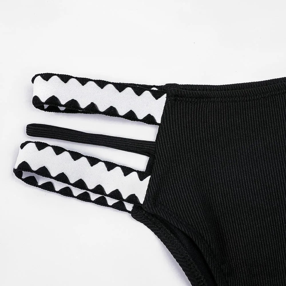 Black women's swimsuit bikini with hollowed-out split design and briefs style